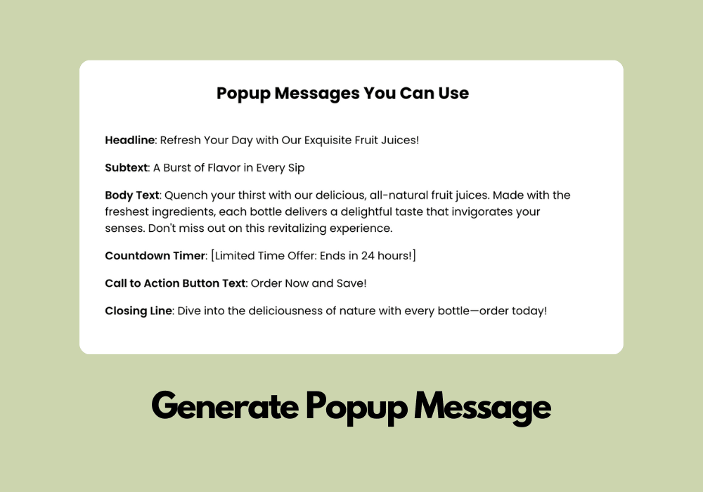 Generate Popup Message