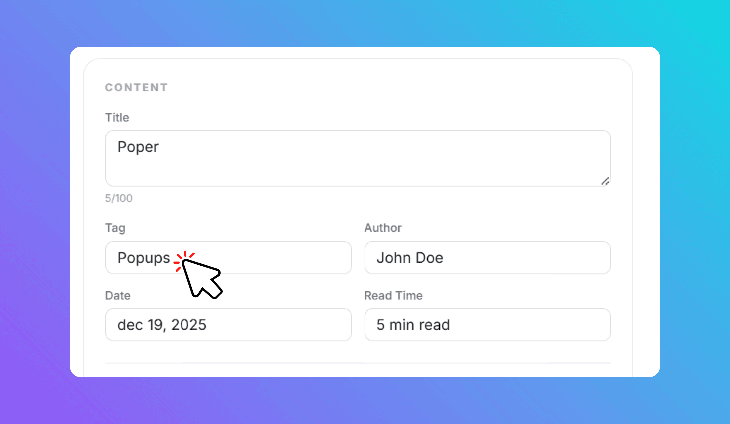 Add Title, Tag & Author Details