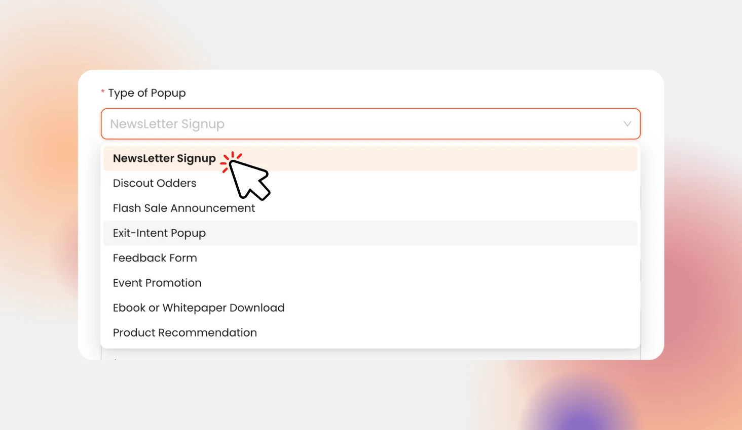 Select Popup Type