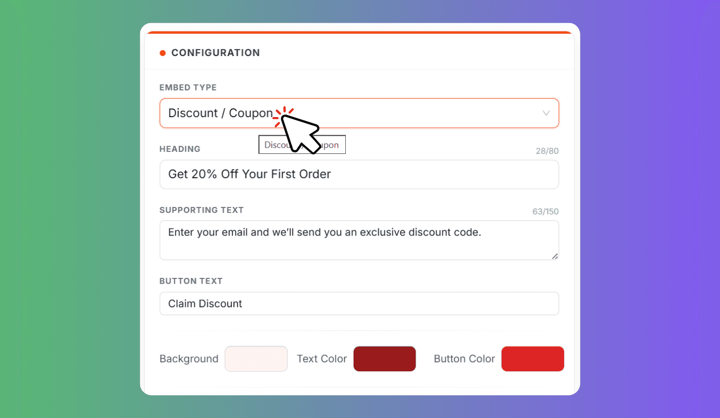 Choose Embed Type & Customize