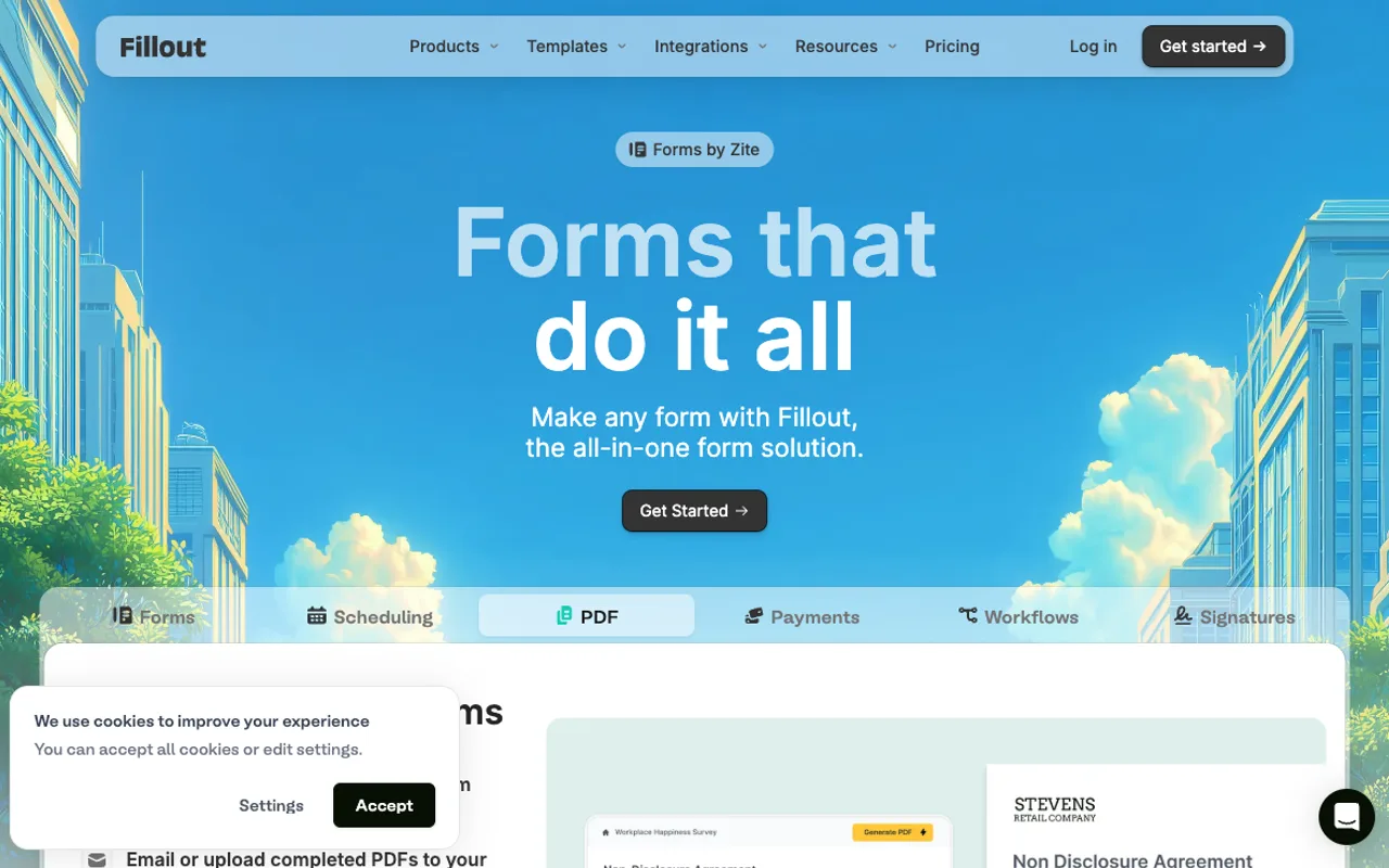 Fillout homepage