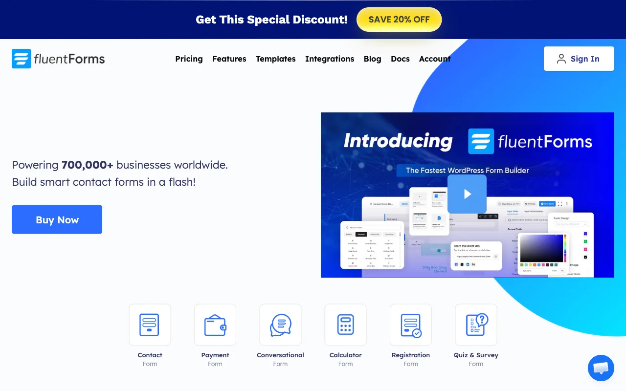 Fluent Forms homepage