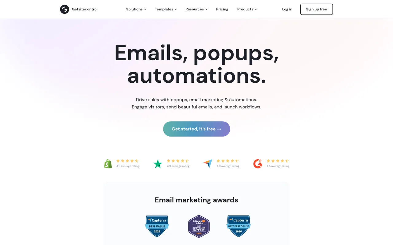 Getsitecontrol homepage