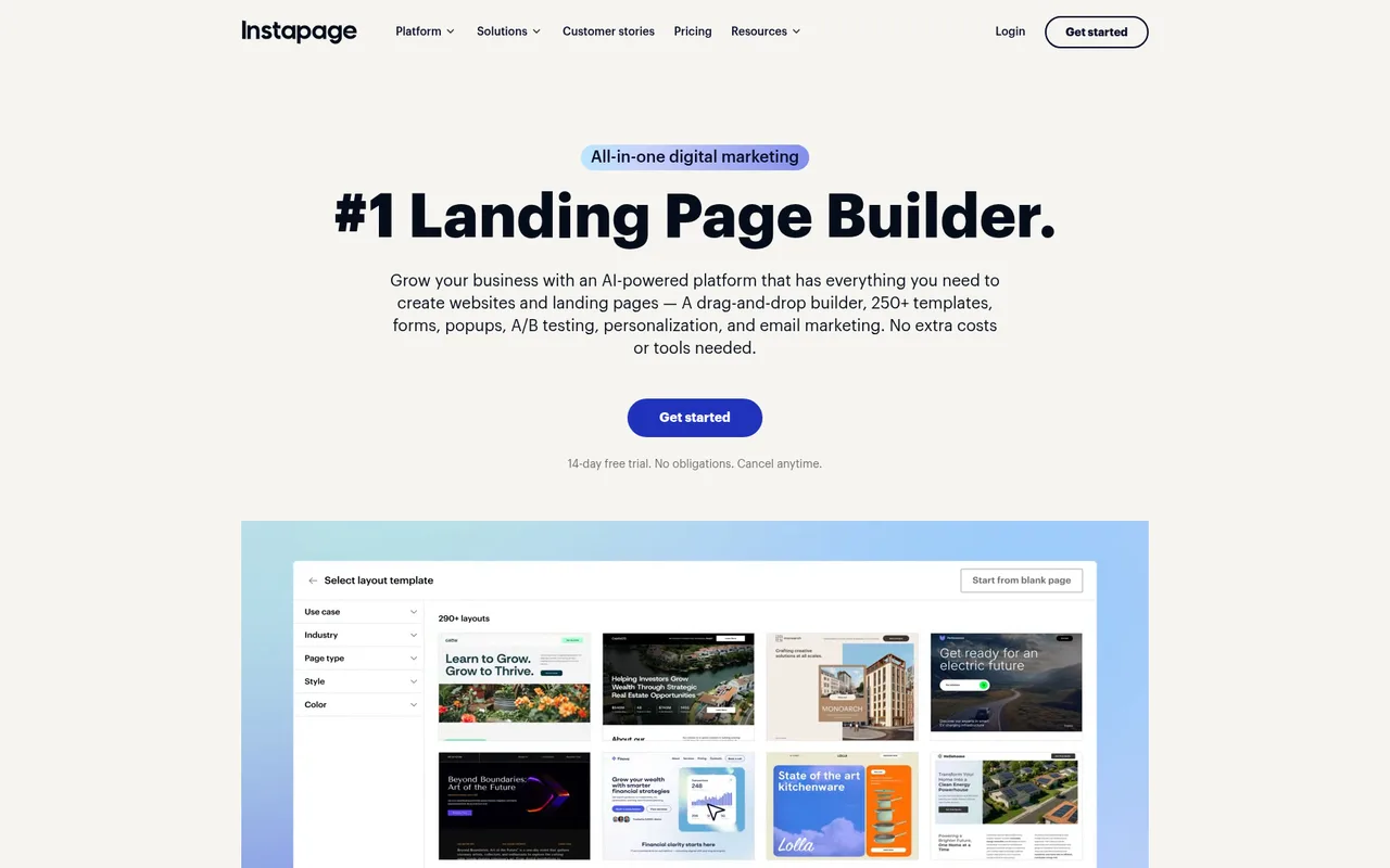 Instapage homepage