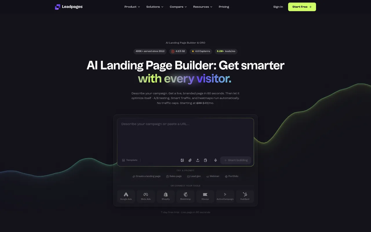 Leadpages homepage
