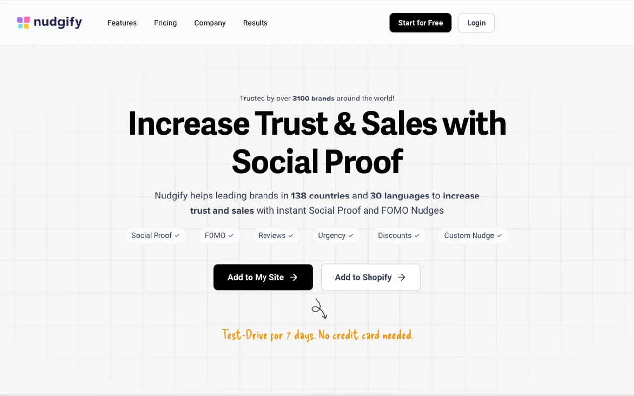 Nudgify homepage