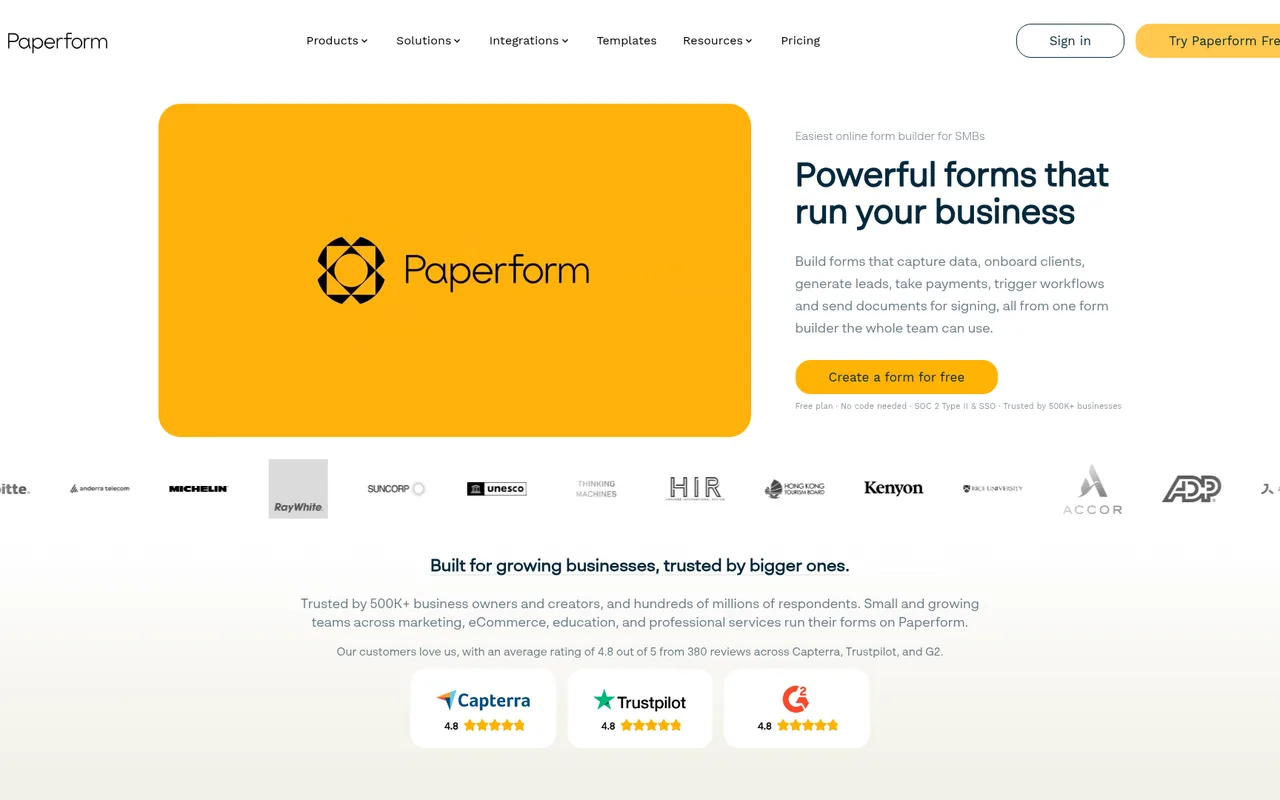 Paperform homepage