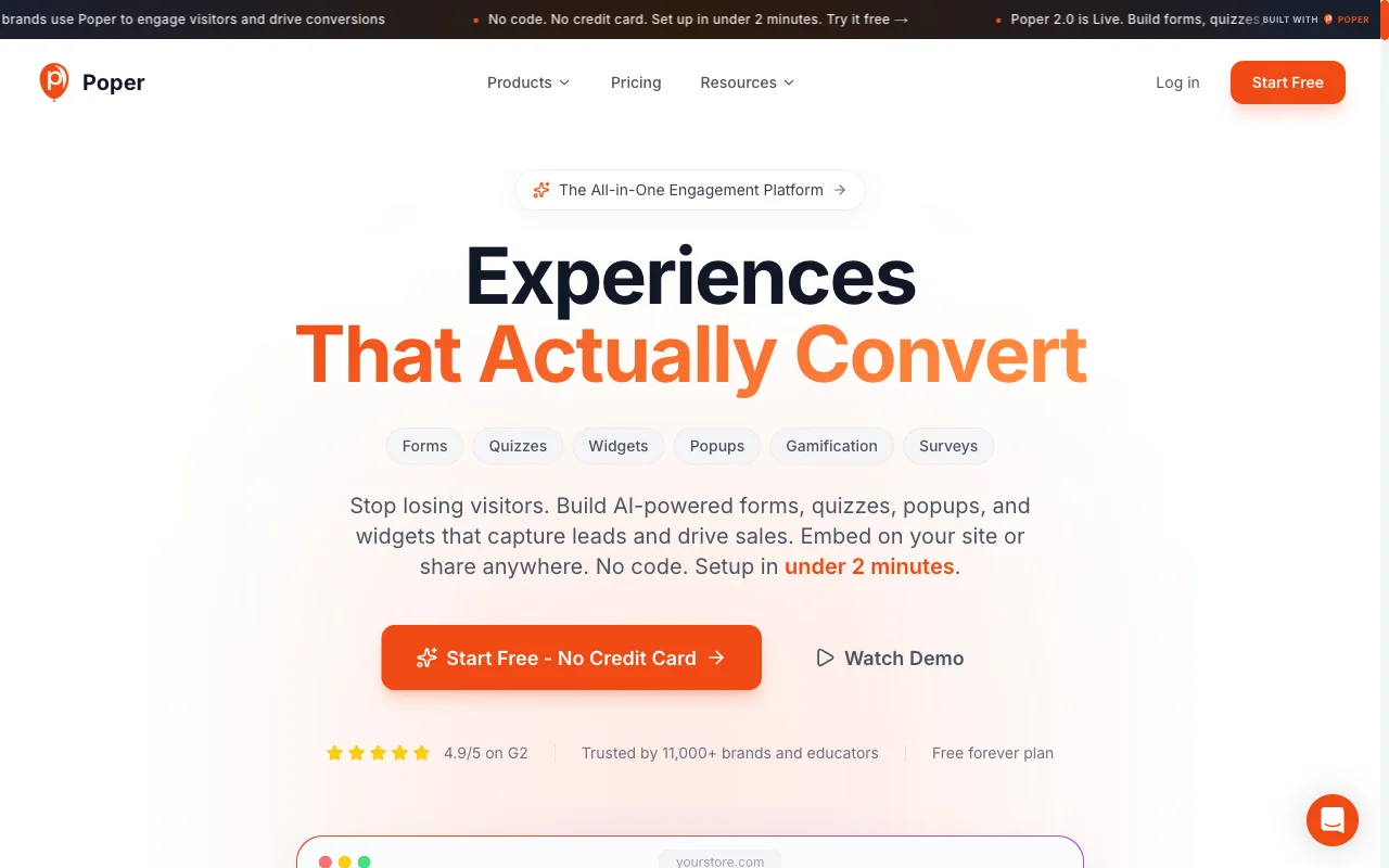 Poper homepage, an all-in-one engagement platform with six tools