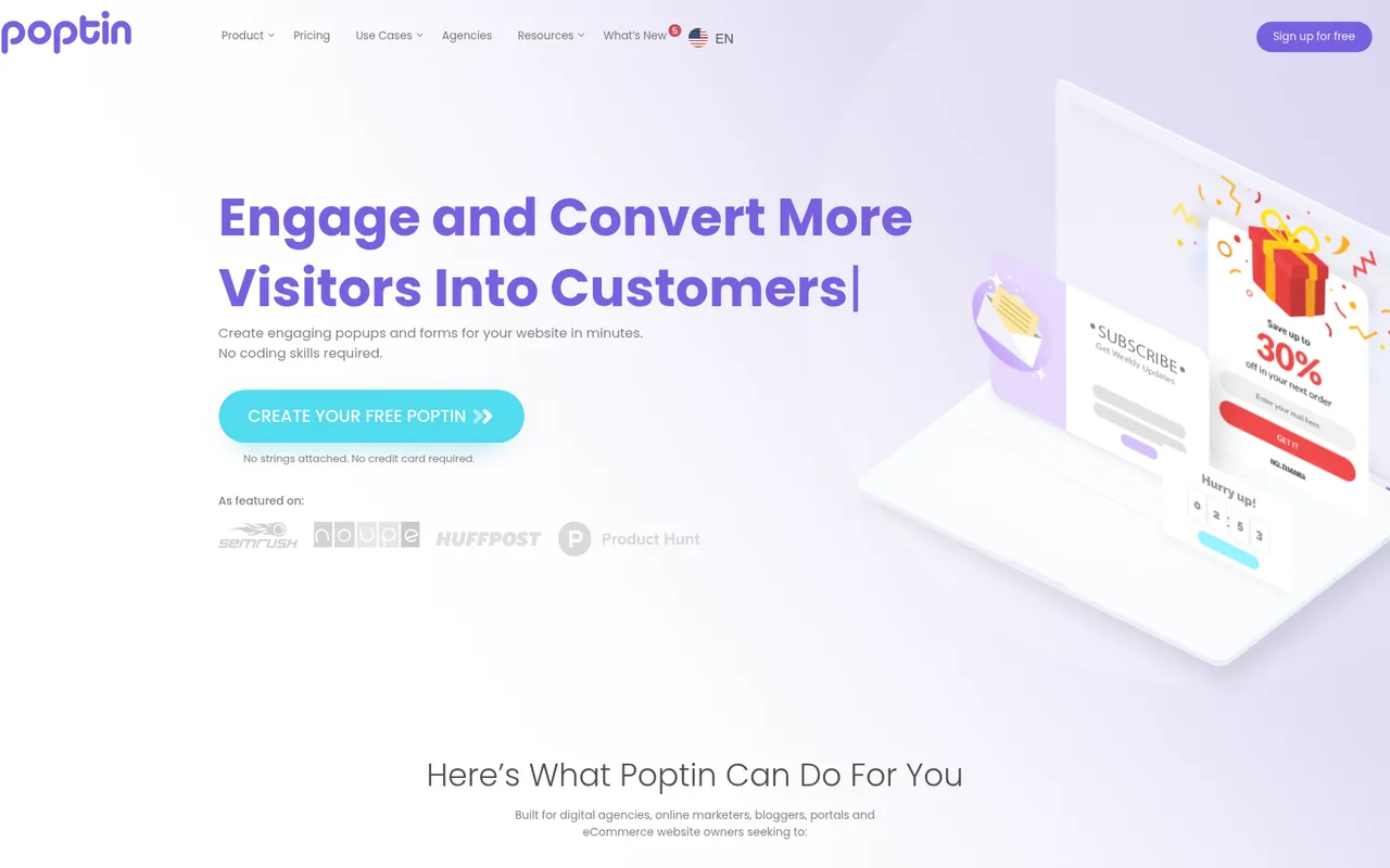 Poptin homepage