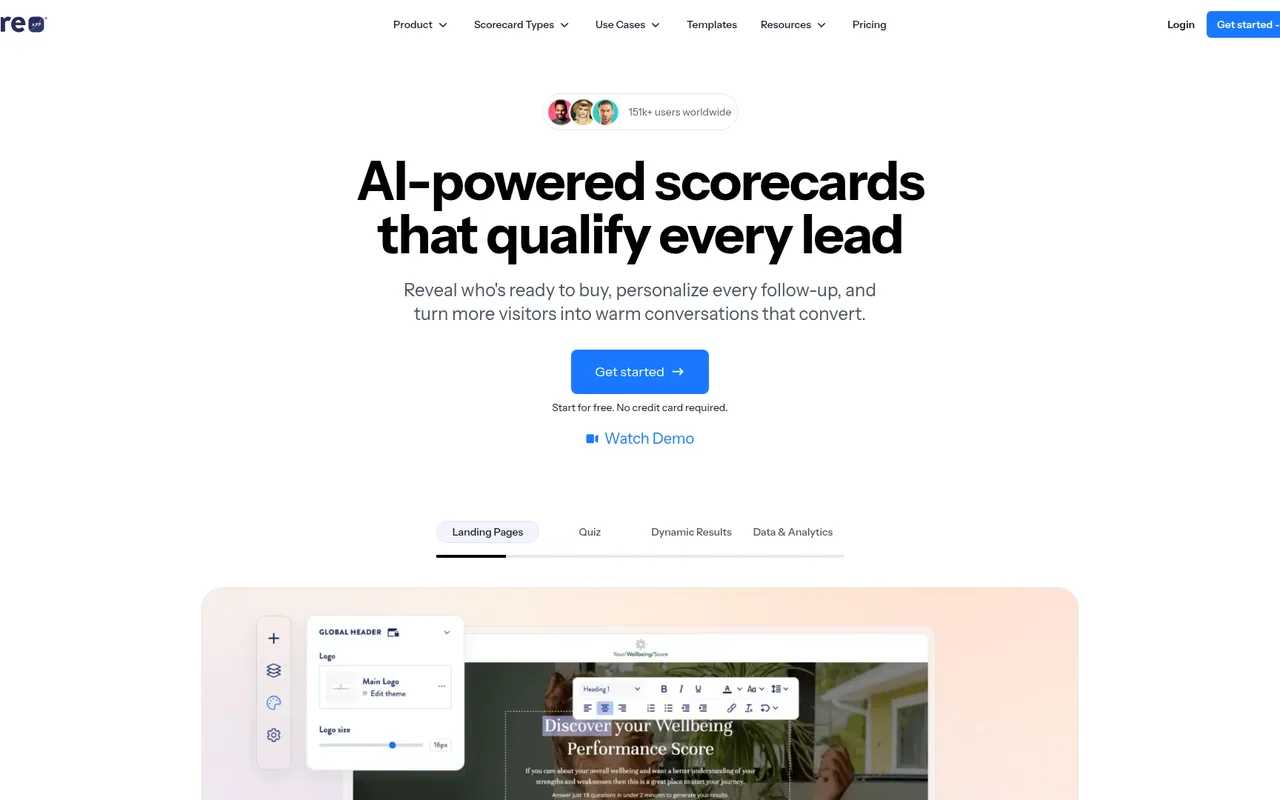 ScoreApp homepage