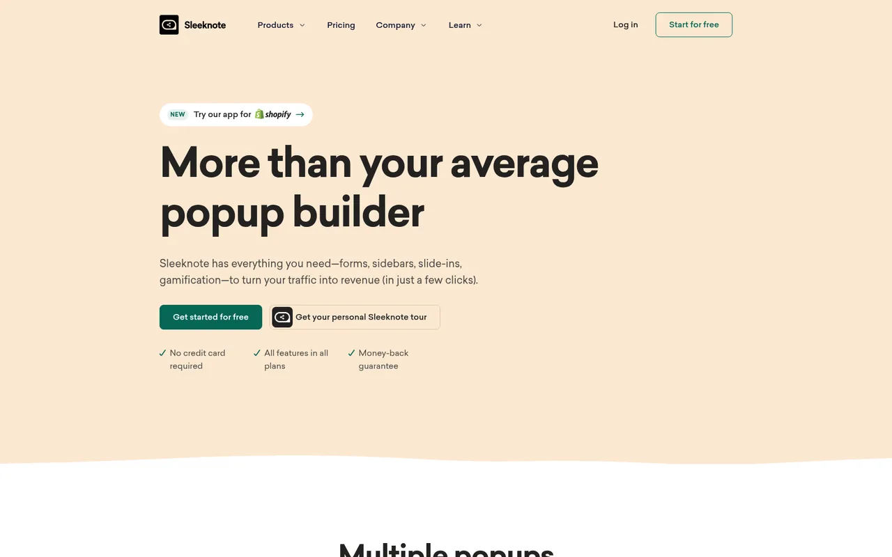 Sleeknote homepage