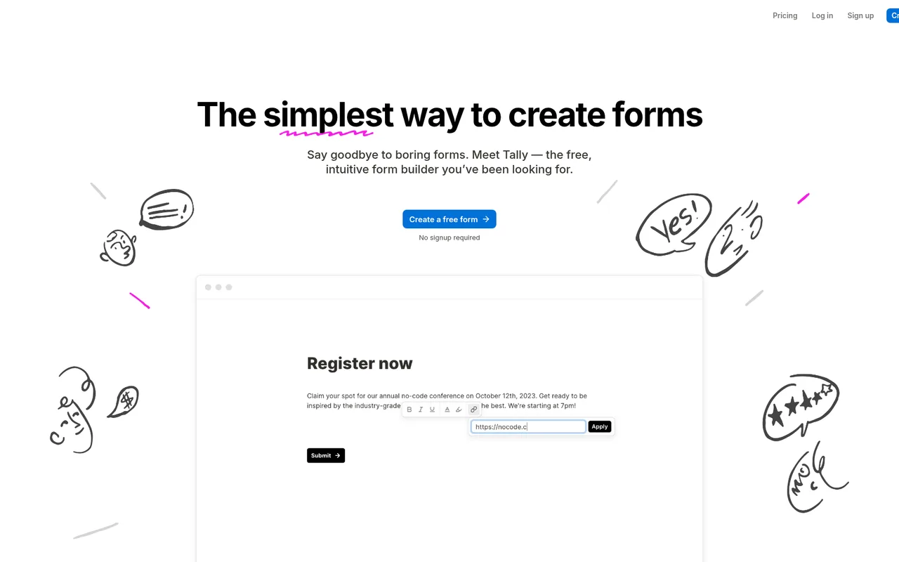 Tally homepage