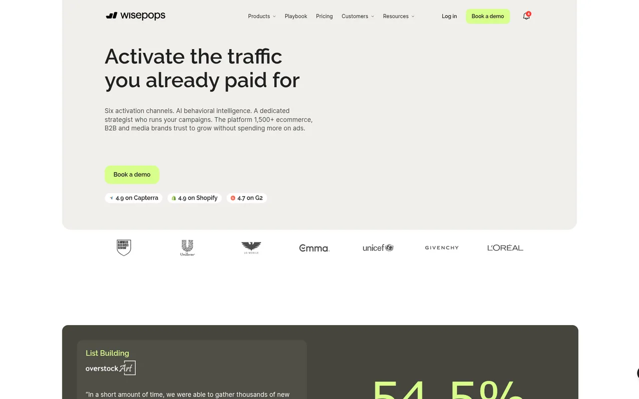 Wisepops homepage