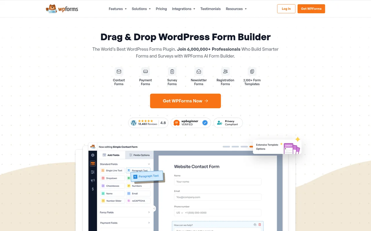 WPForms homepage