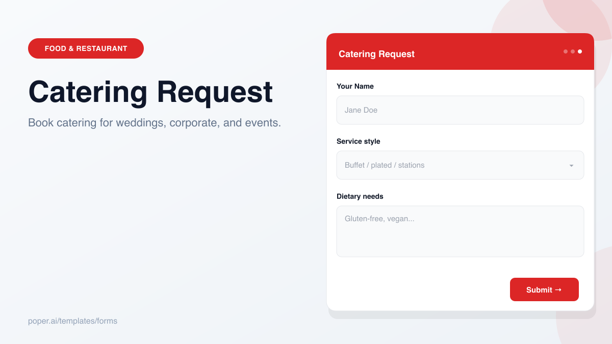 Catering Request Form template preview