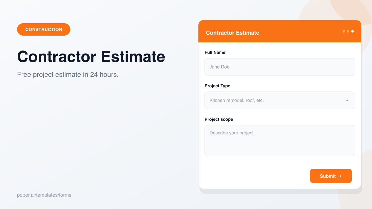 Contractor Estimate Request template preview