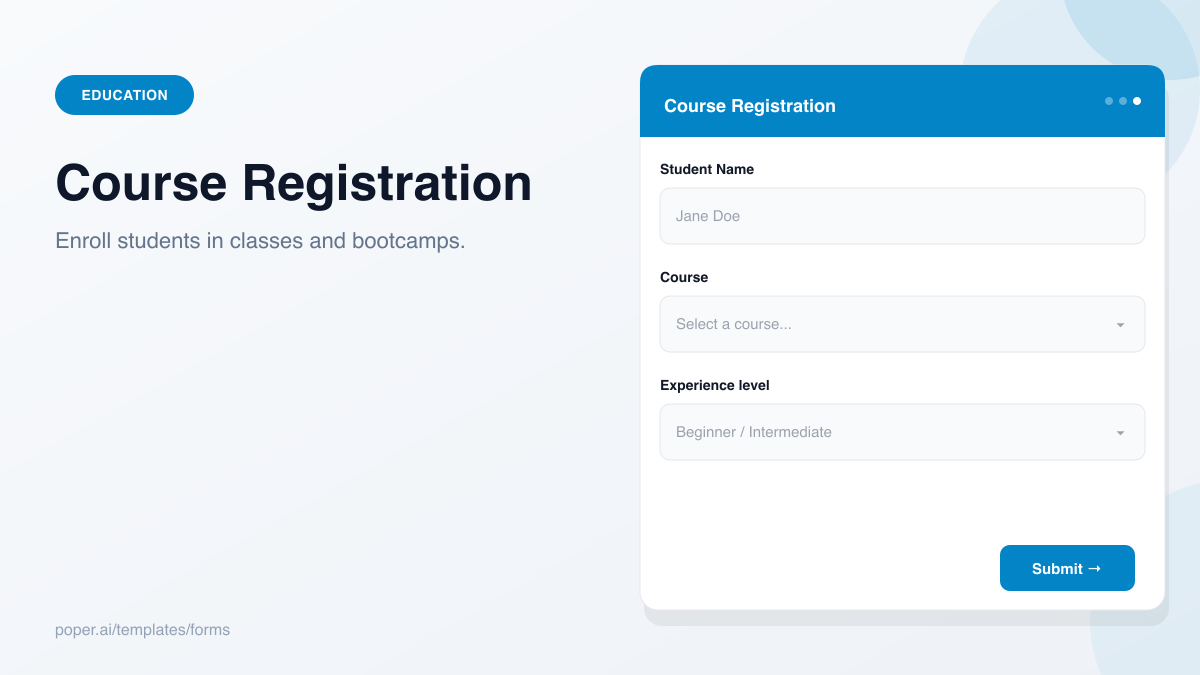 Course Registration Form template preview