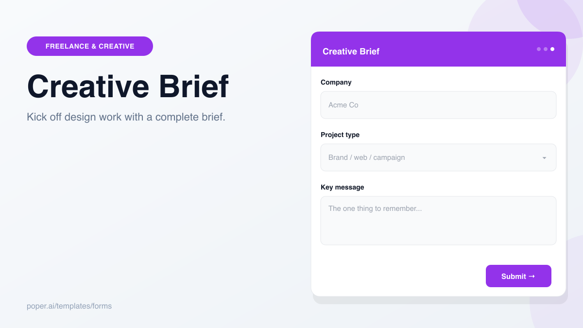 Creative Brief Form template preview