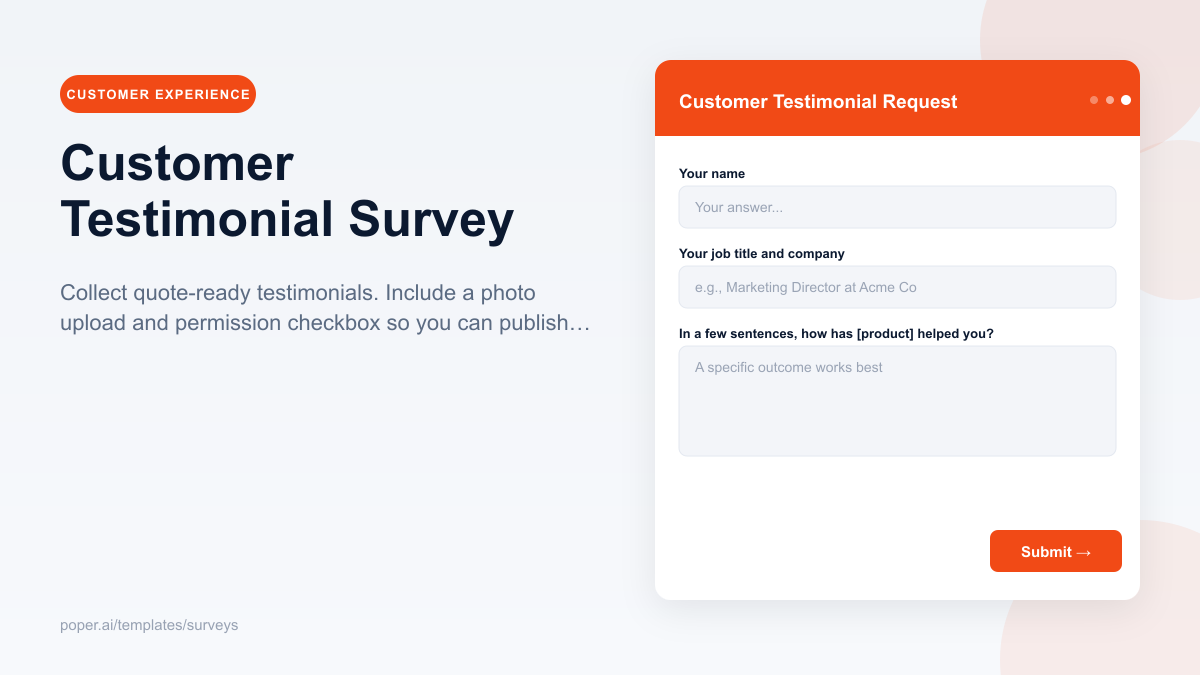 Customer Testimonial Survey template preview
