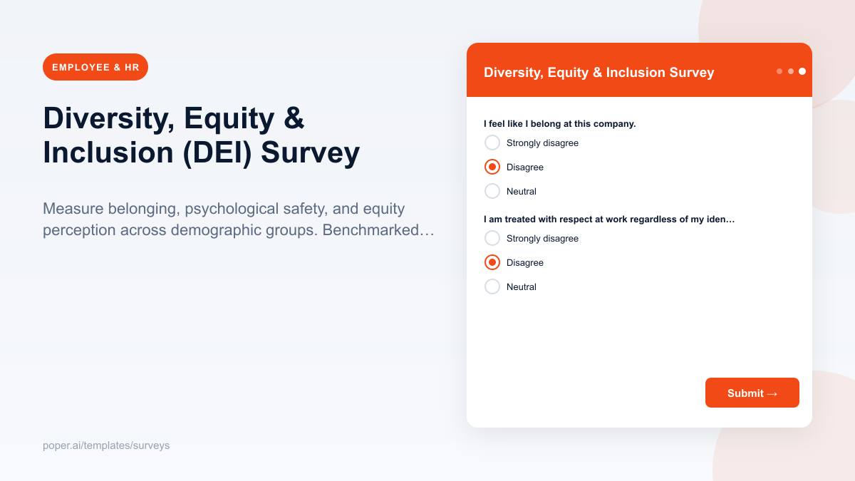 Diversity, Equity & Inclusion (DEI) Survey template preview