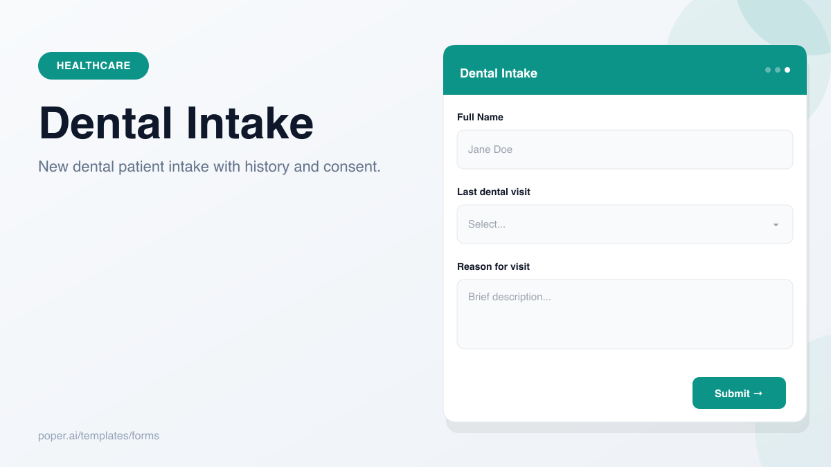 Dental Patient Intake Form template preview