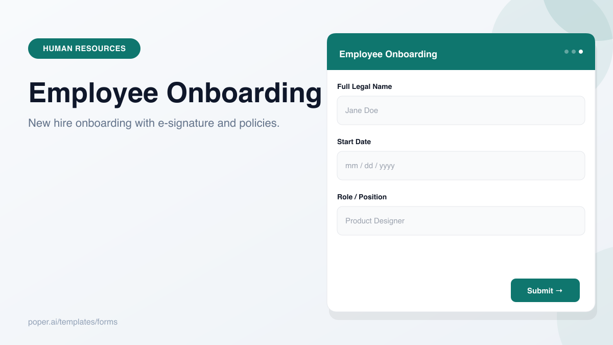 Employee Onboarding Form template preview