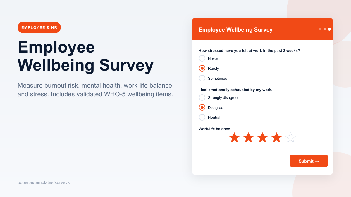Employee Wellbeing Survey template preview