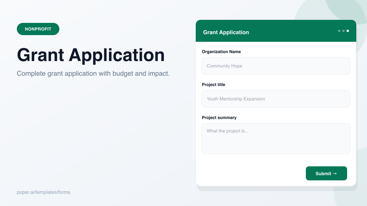 Grant Application Form template preview
