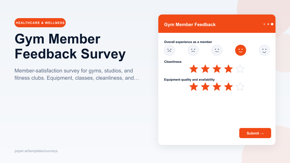 Gym Member Feedback Survey template preview