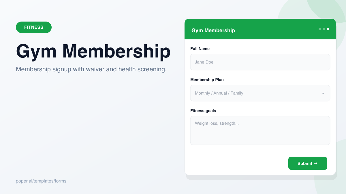 Gym Membership Application template preview