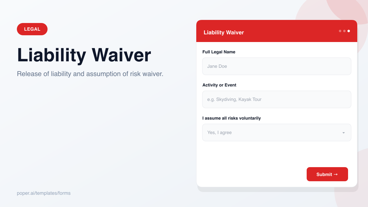 Liability Waiver Form template preview