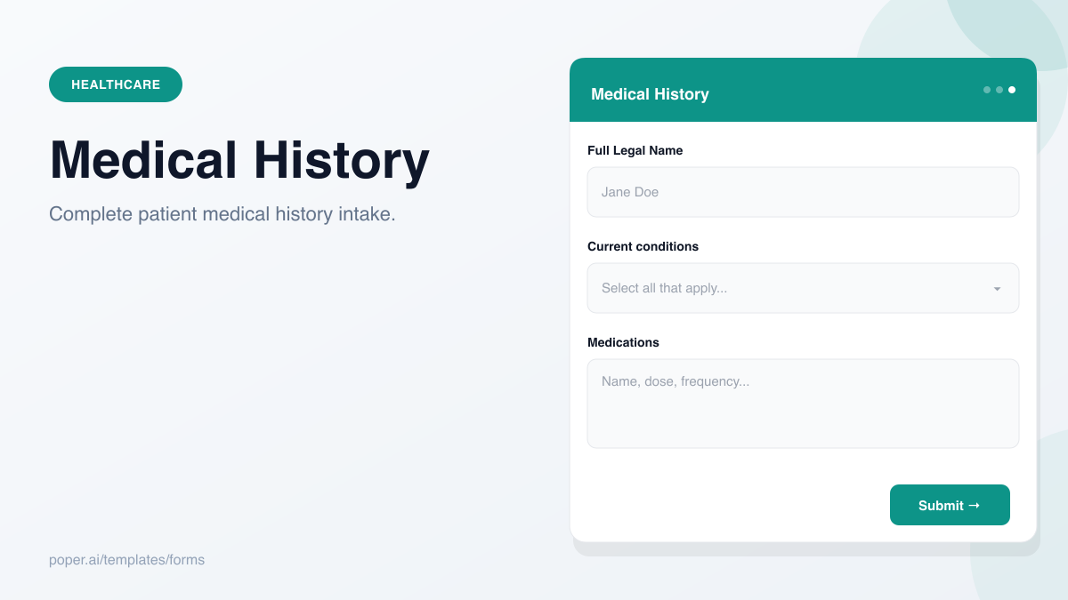Medical History Form template preview