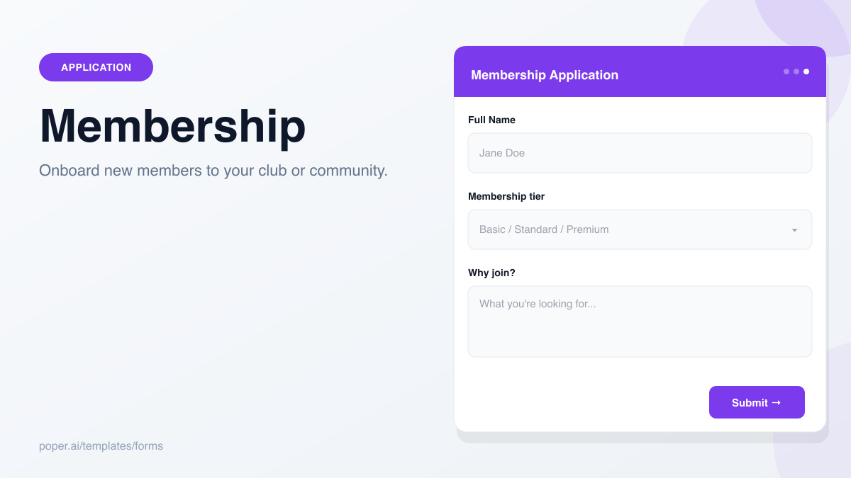 Membership Application template preview