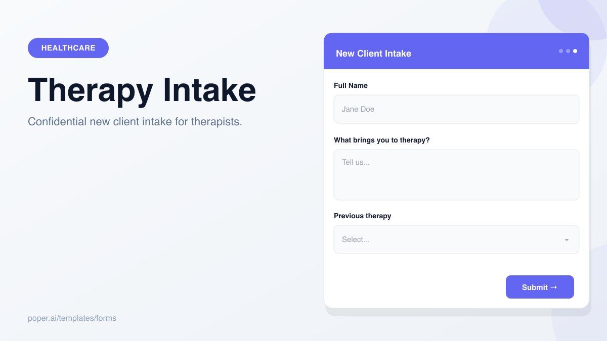 Mental Health Intake Form template preview