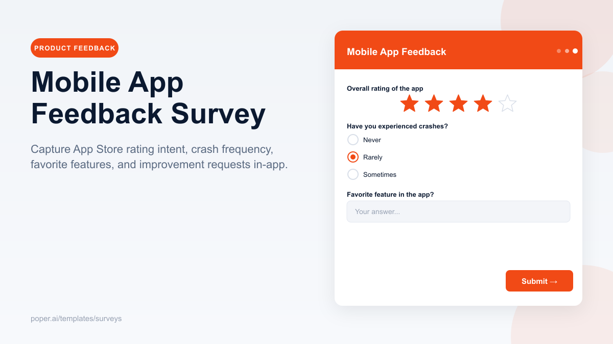 Mobile App Feedback Survey template preview