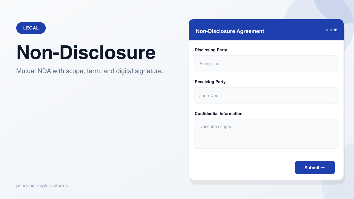 Non-Disclosure Agreement (NDA) template preview