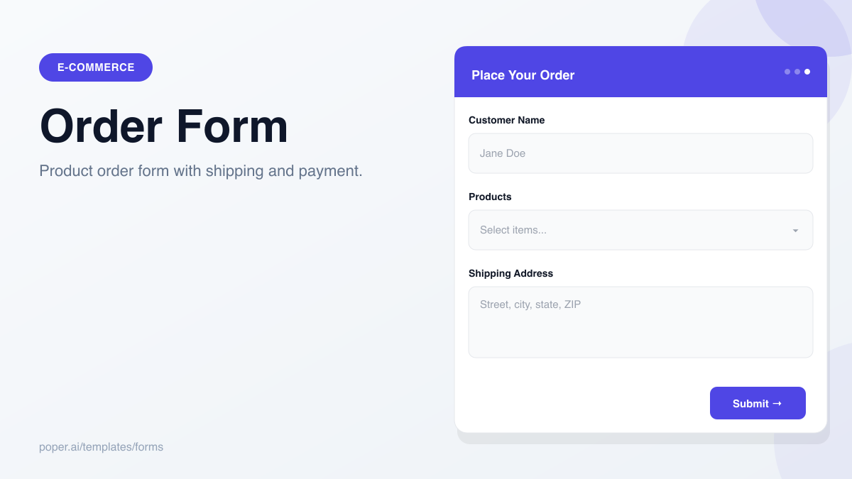 Order Form template preview