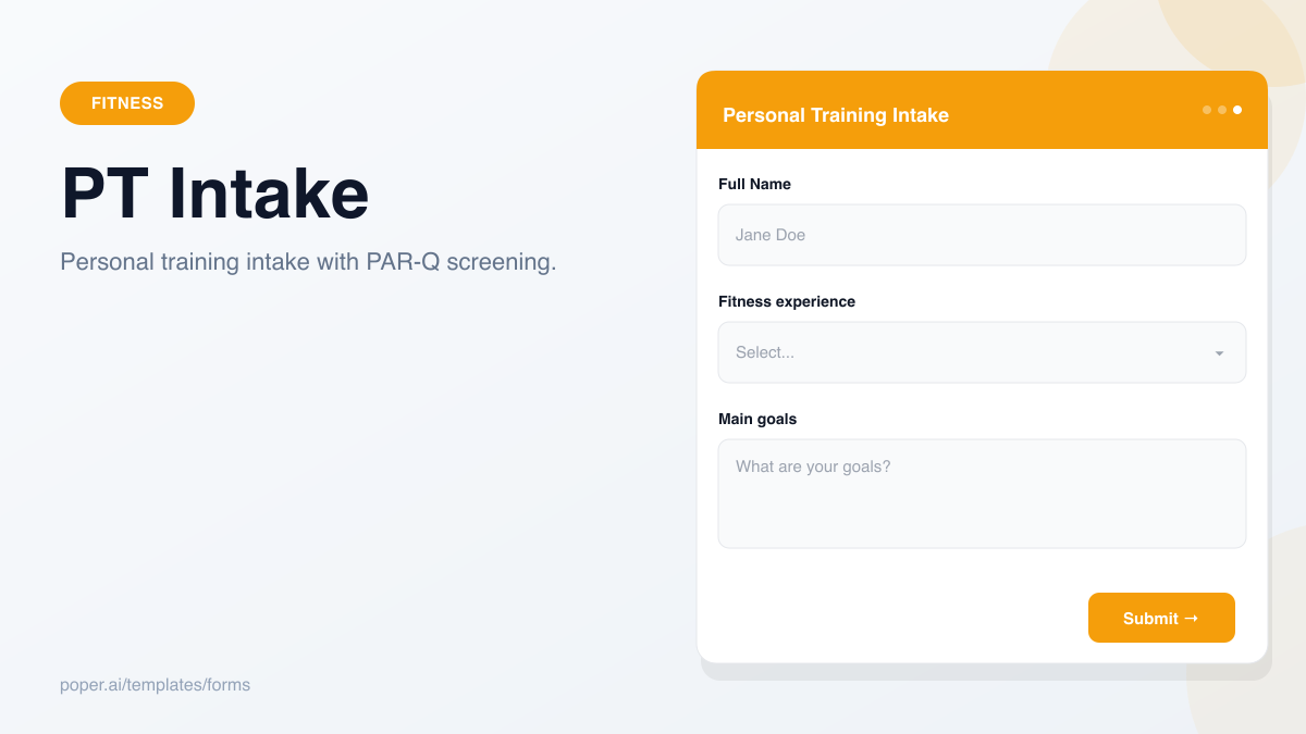 Personal Training Intake Form template preview