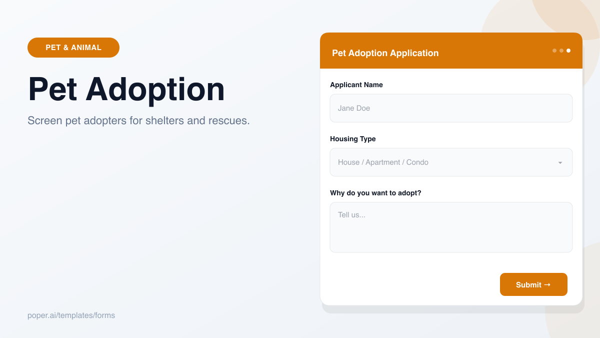 Pet Adoption Application template preview