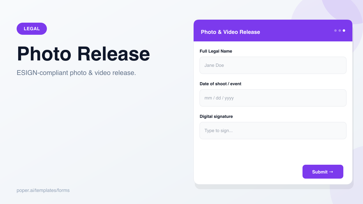 Photo Release Form template preview