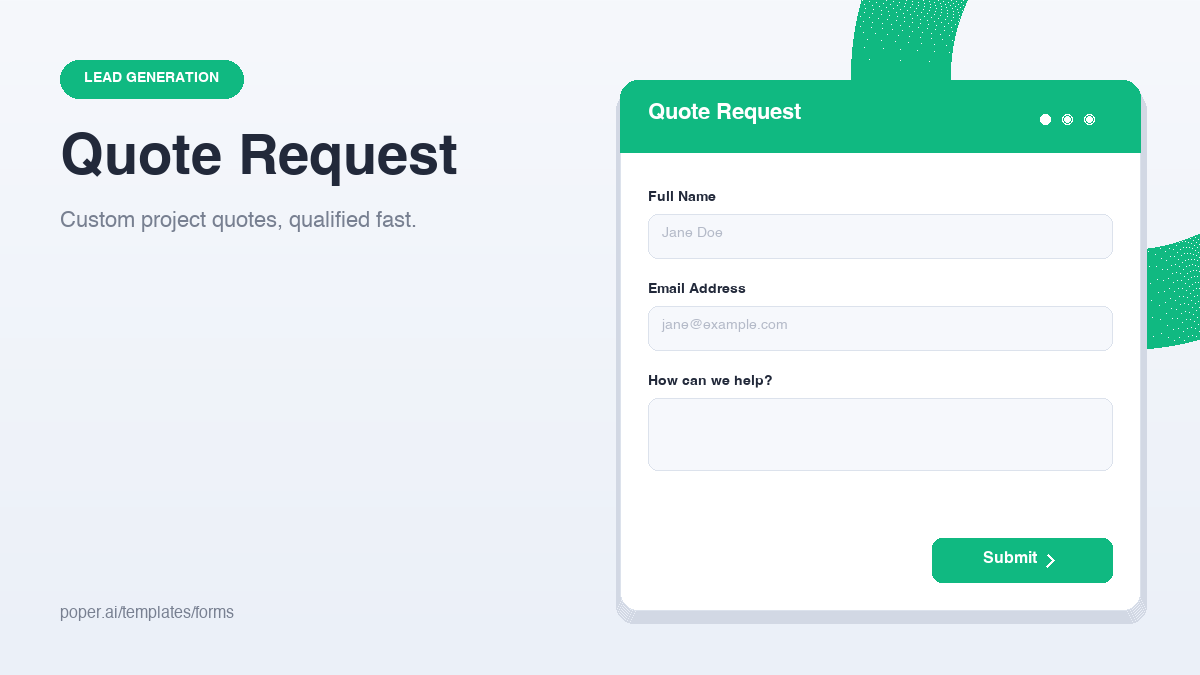 Quote Request Form template preview