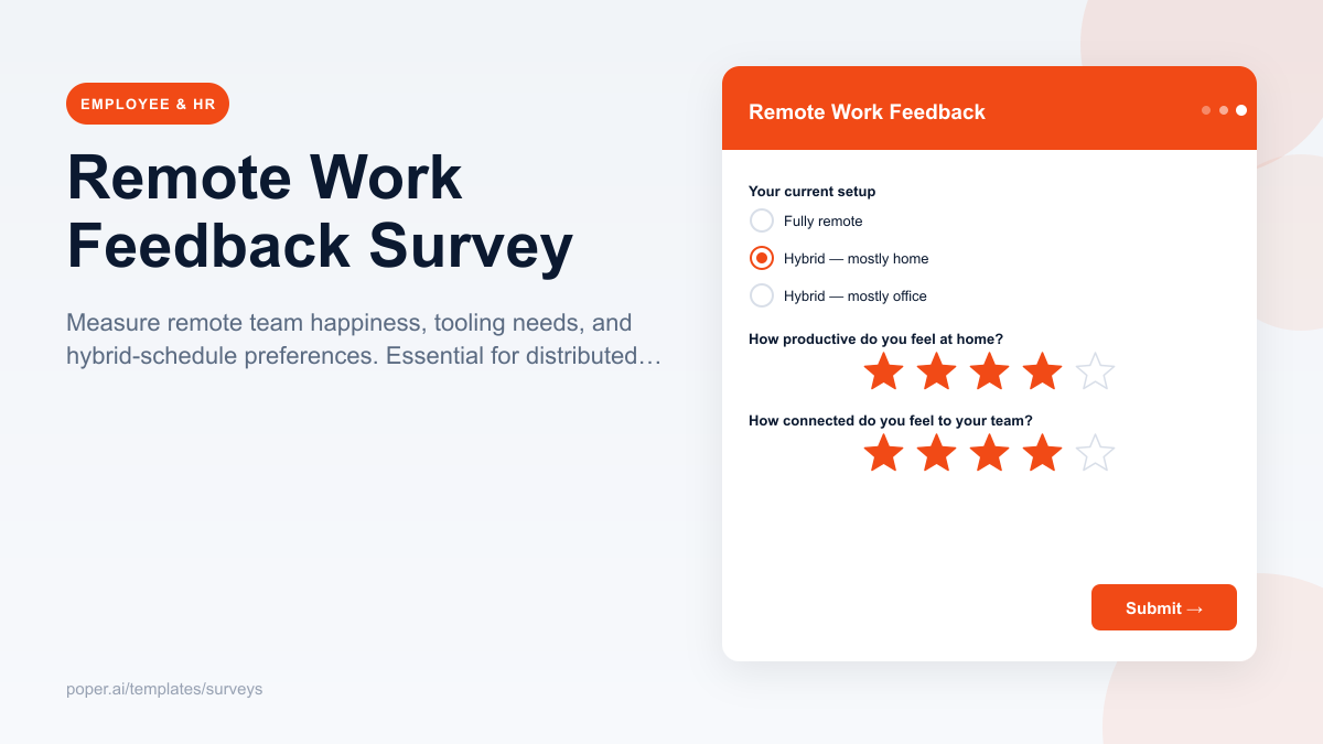 Remote Work Feedback Survey template preview