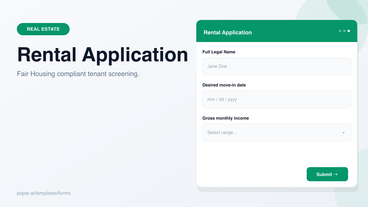 Rental Application Form template preview
