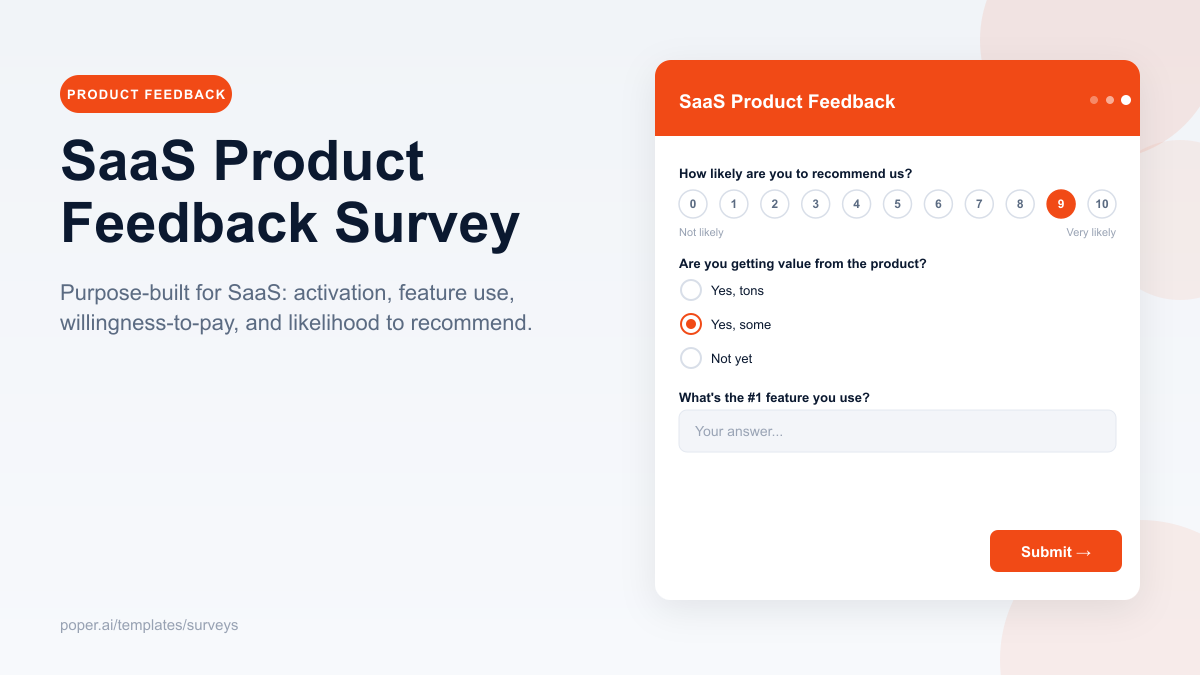 SaaS Product Feedback Survey template preview