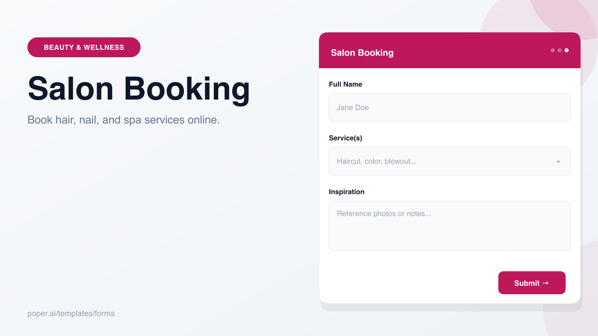 Salon Booking Form template preview