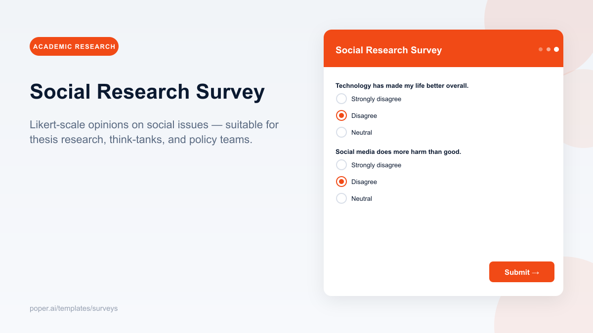 Social Research Survey template preview