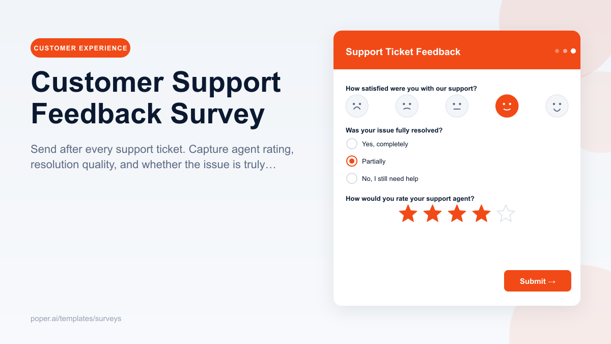 Customer Support Feedback Survey template preview