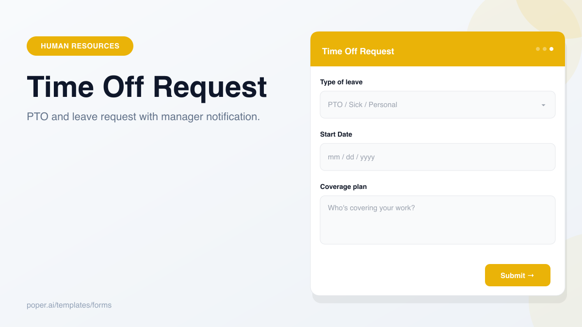 Time Off Request Form template preview