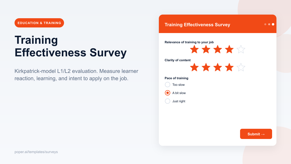 Training Effectiveness Survey template preview