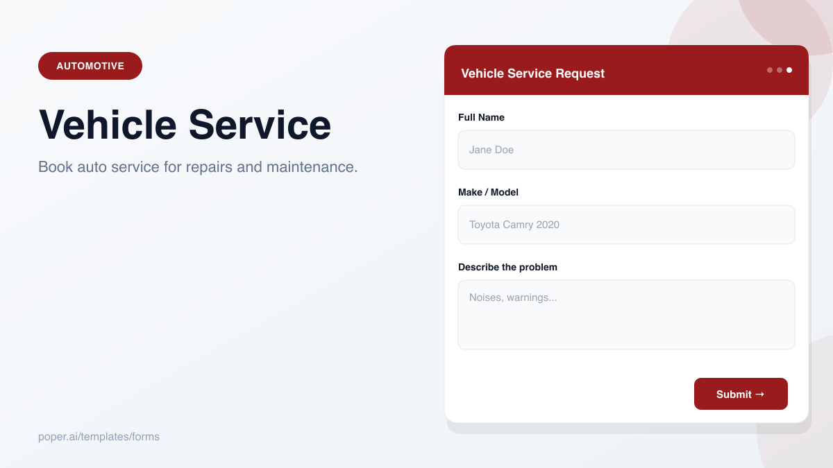 Vehicle Service Request template preview